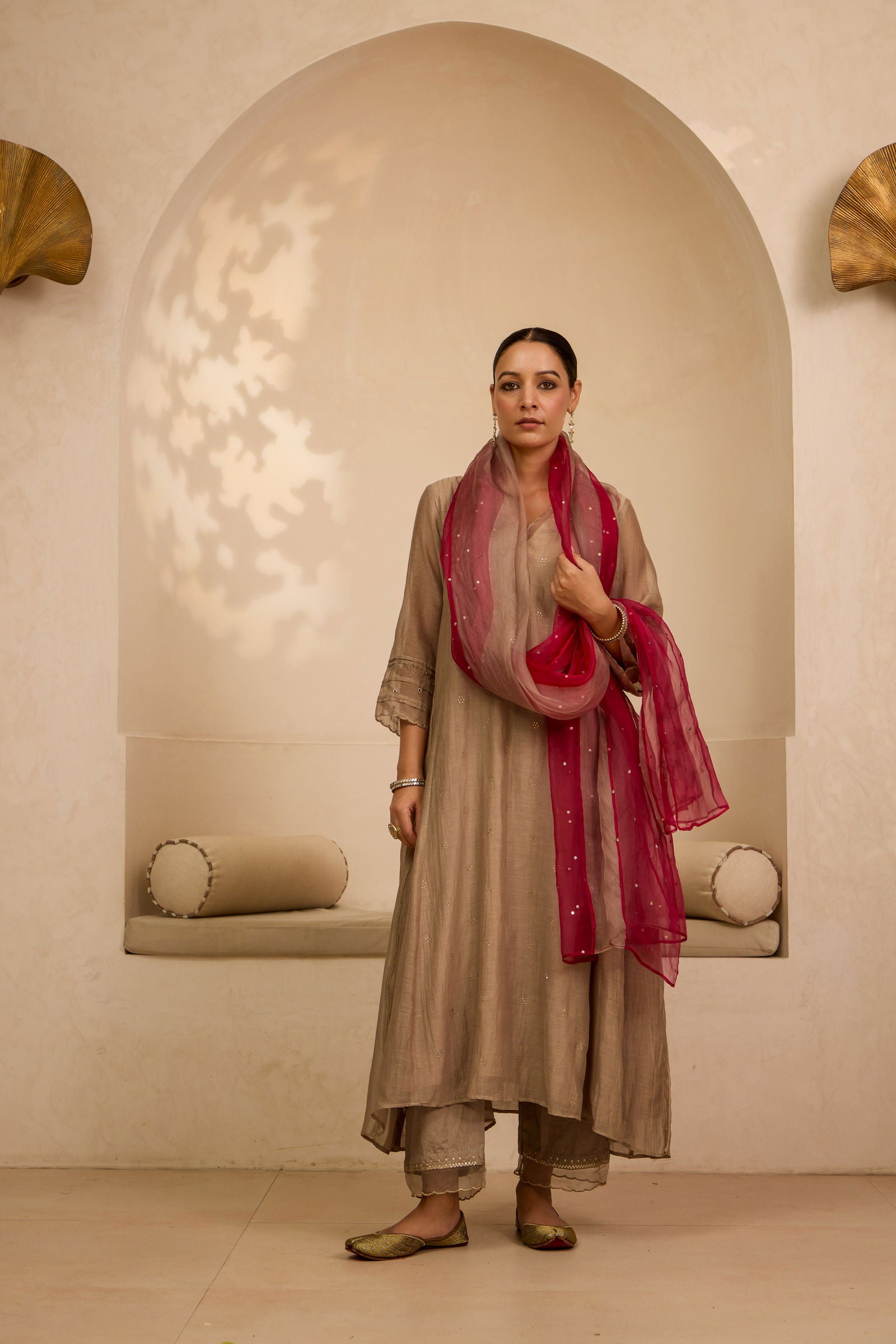 Fairoz - The Sand Grey A Line Suit Set