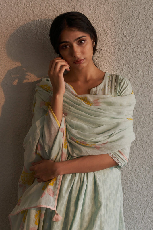 Gauri - The Frost Blue A-Line Kurta Set