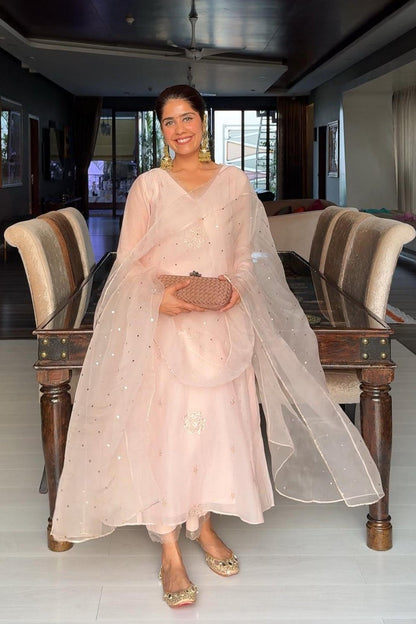 Mehal Kejriwal in Amber- Soft Pink A-line Suit Set