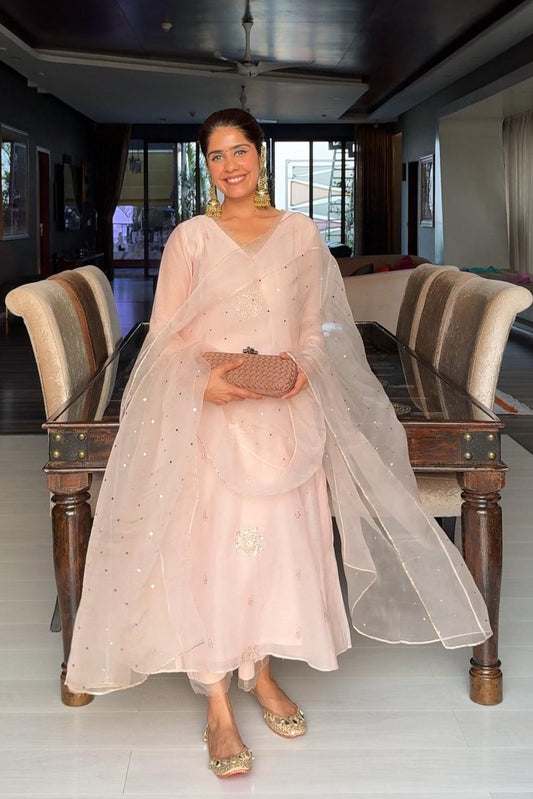 Mehal Kejriwal in Amber- Soft Pink A-line Suit Set