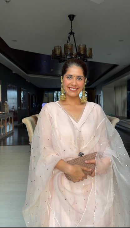 Mehal Kejriwal in Amber- Soft Pink A-line Suit Set