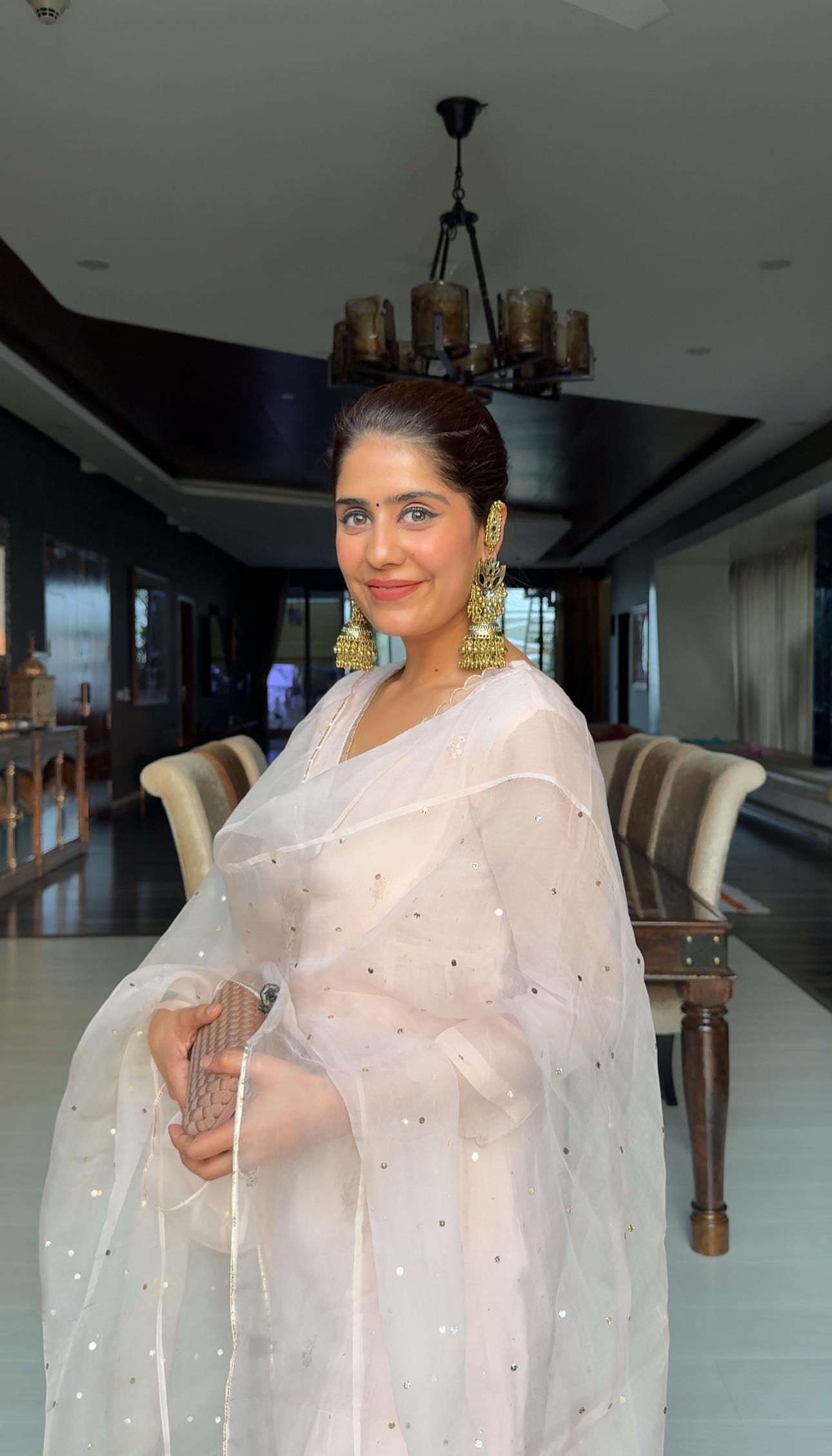 Mehal Kejriwal in Amber- Soft Pink A-line Suit Set