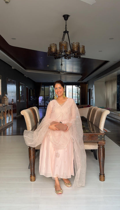 Mehal Kejriwal in Amber- Soft Pink A-line Suit Set