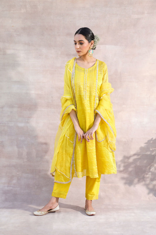 Kiran - Yellow Tissue Chanderi Suit