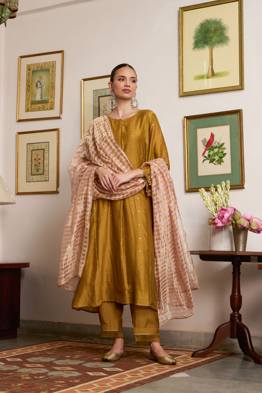 Indrakshi - The Mustard Mukaish Set