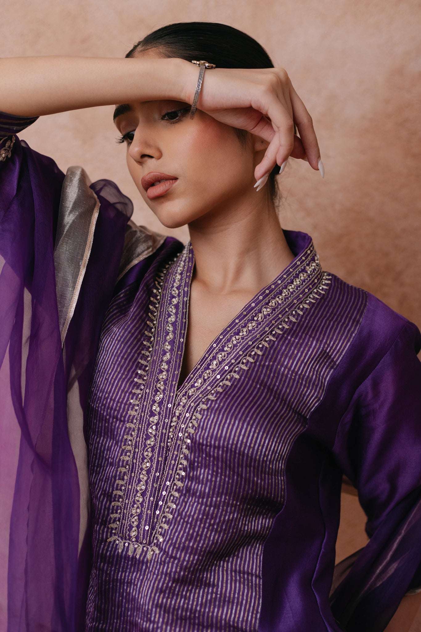 Madiha - The Purple Chanderi Straight Suit Set