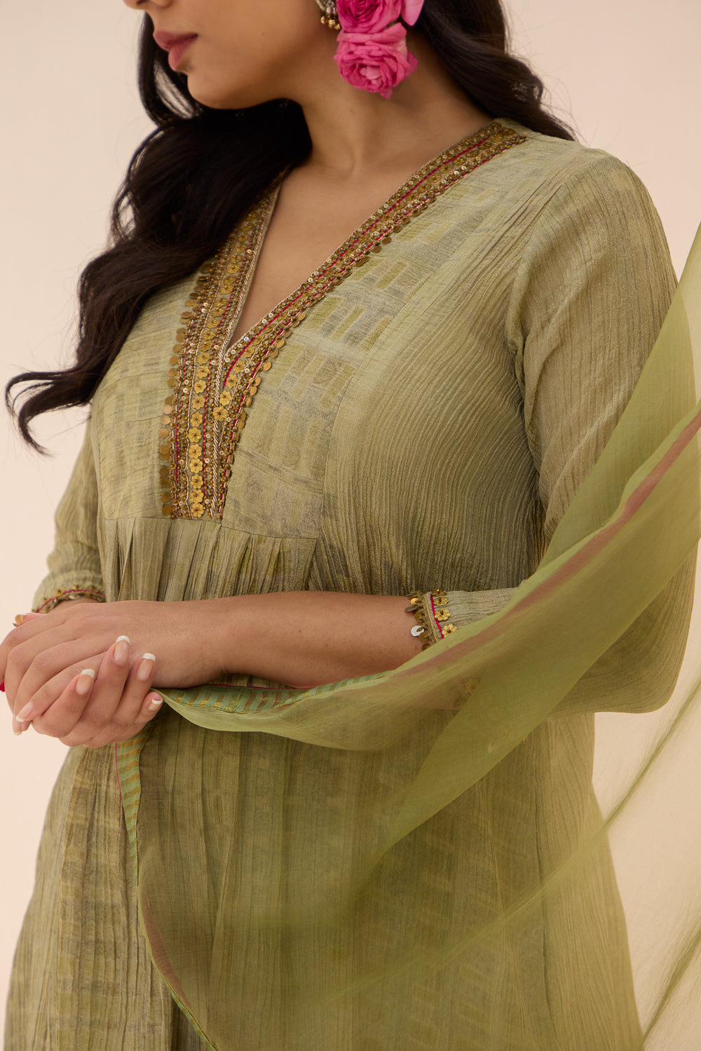 Varya - The Green Tissue Kurta Set