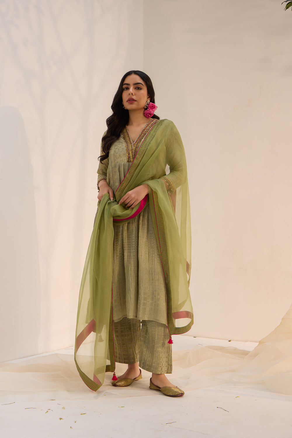 Varya - The Green Tissue Kurta Set