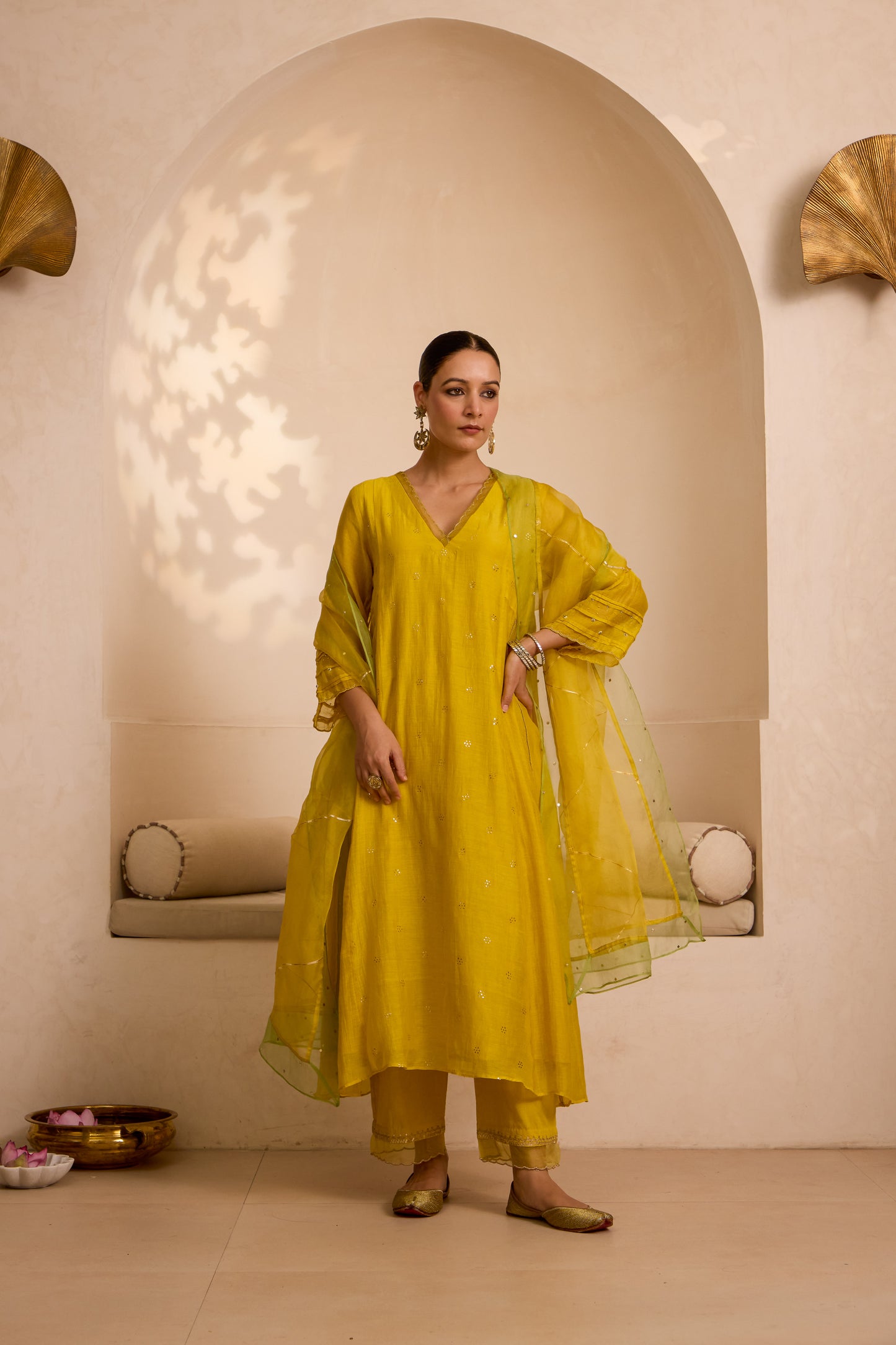 Fairoz - The Yellow A Line Suit Set