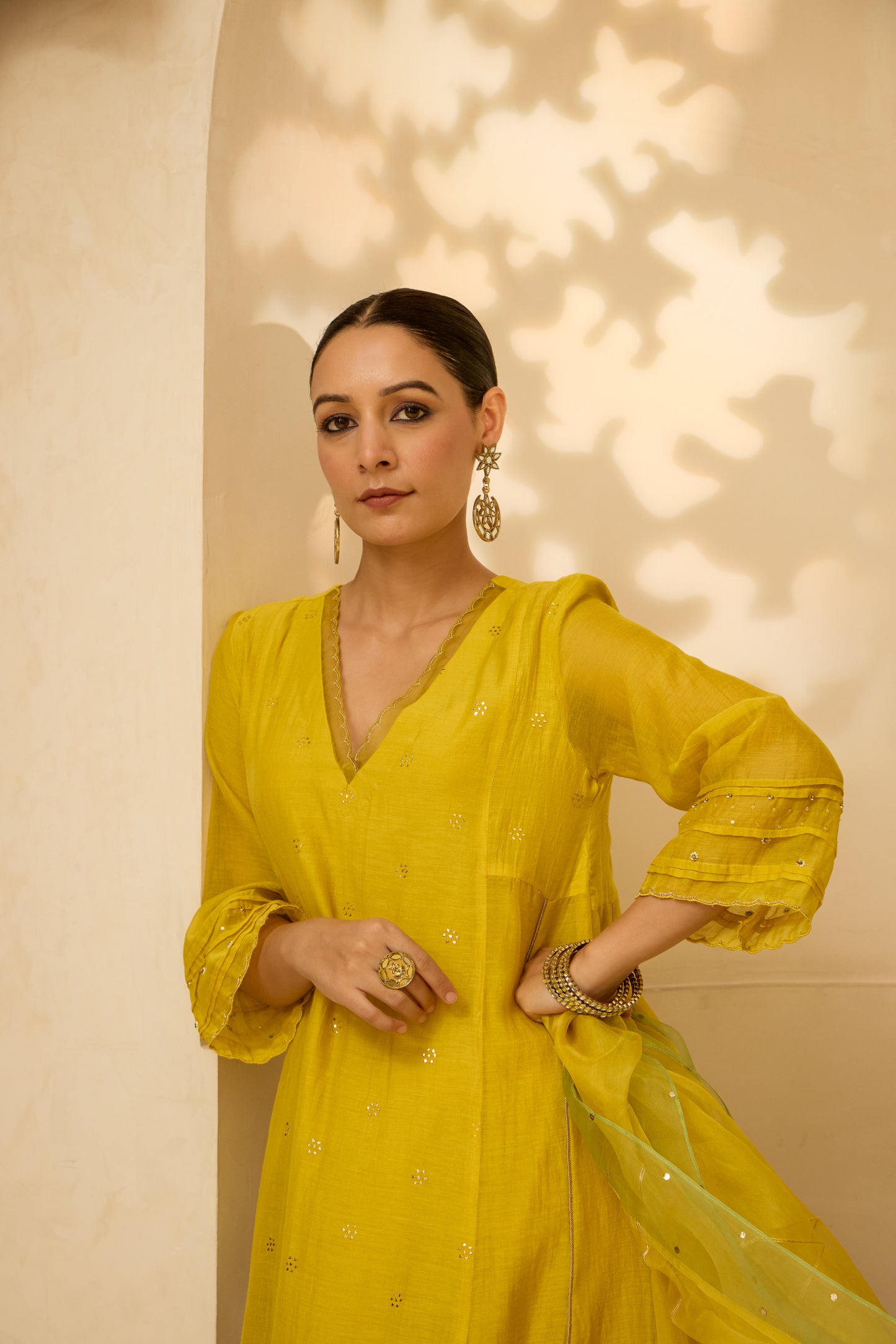 Fairoz - The Yellow A Line Suit Set