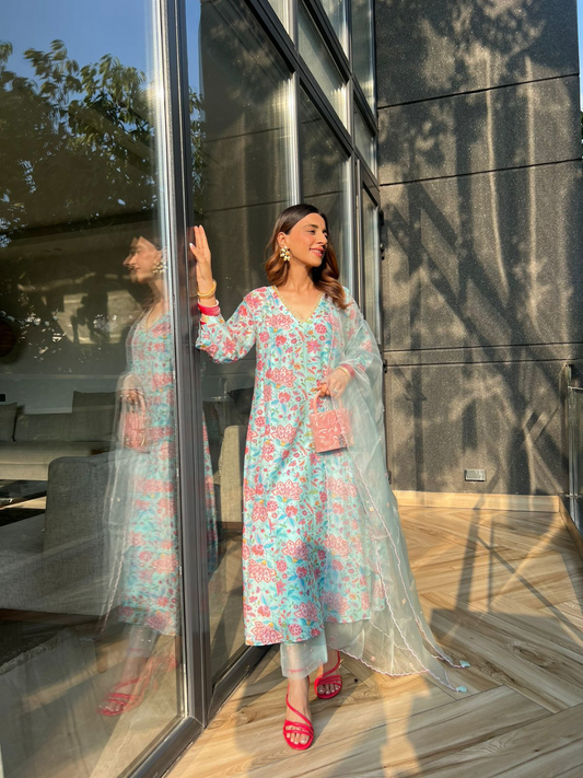 Mehak Jain in Zahra - The Light Blue A-Line Suit Set
