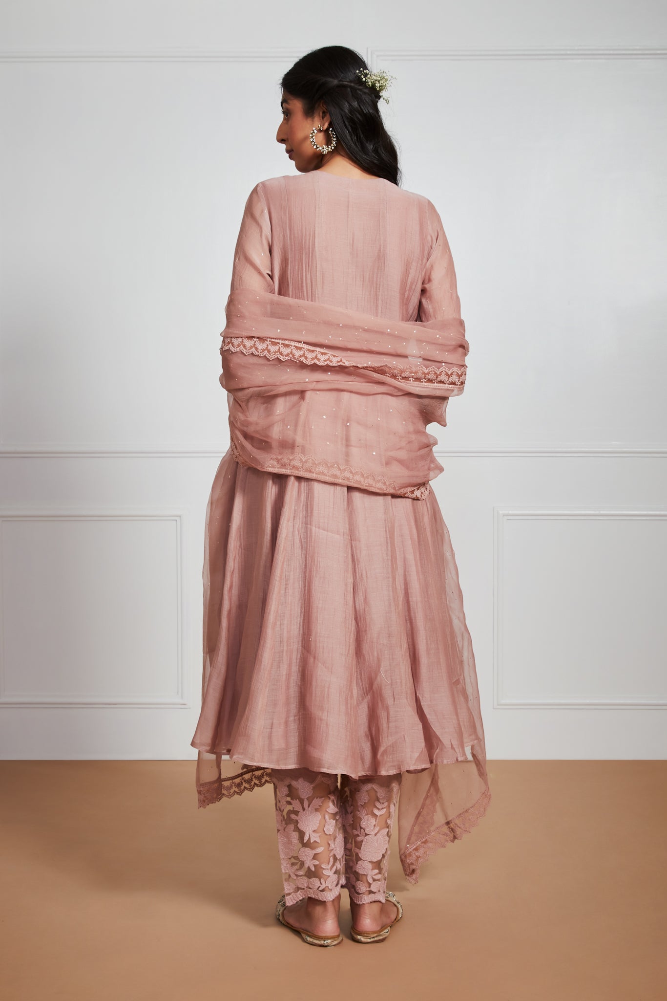 Nosheen - Earth Brown Angrakha Anarkali with Mukaish Work