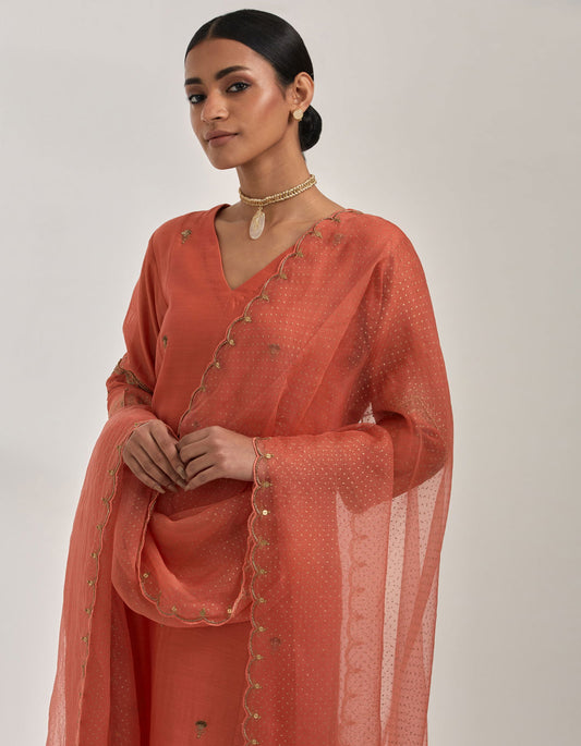 Rasika - Orange Chanderi Silk Suit Set