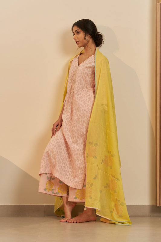 Sehaj - The Powder-Pink Straight Kurta Set