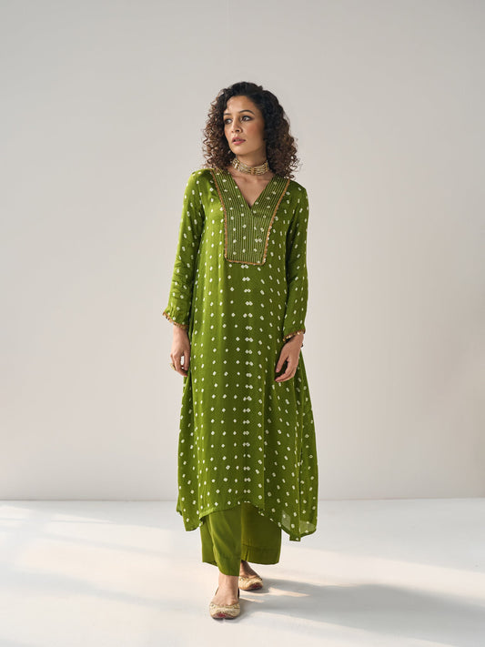 Willow - The Green Bandhani Kurta Set