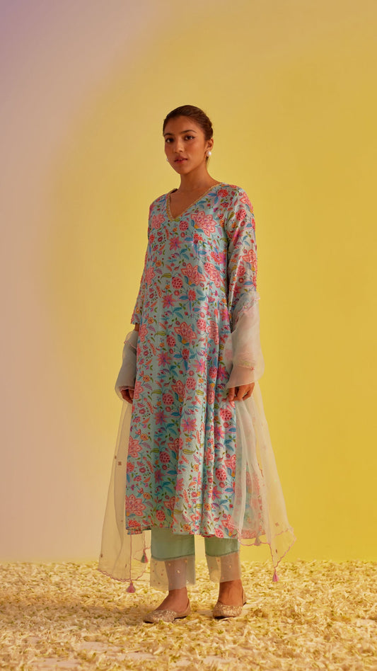 Zahra - The Light Blue A-Line Suit Set