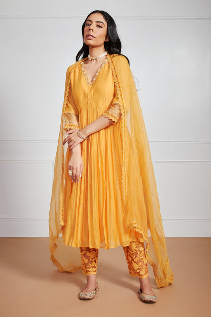 Layina - Sunset Yellow Anarkali with Mukaish Work