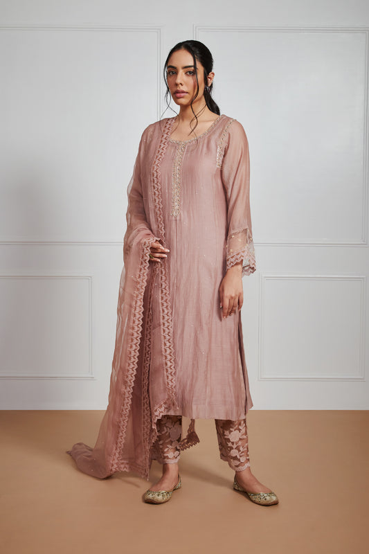 Shiza - Earth Brown Straight Suit with Mukaish Work