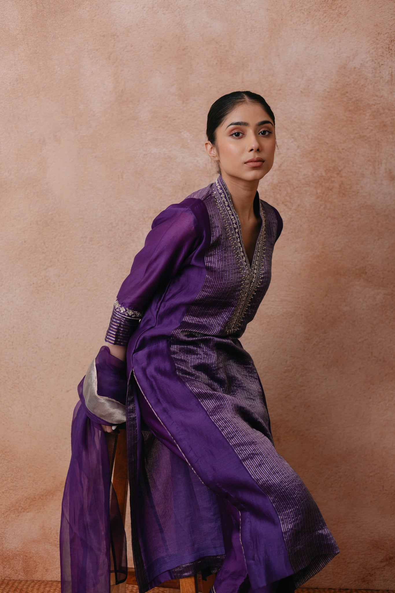 Madiha - The Purple Chanderi Straight Suit Set