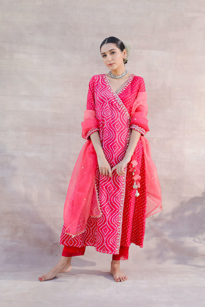 Falak - Chanderi Angrakha Suit with Bandhani Print