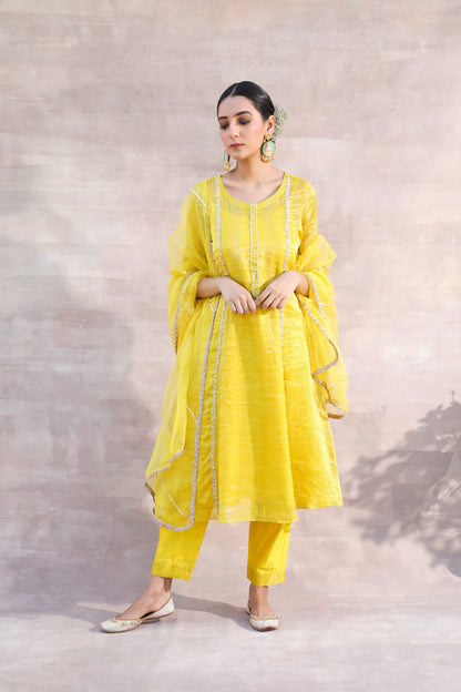 Kiran - Yellow Tissue Chanderi Suit